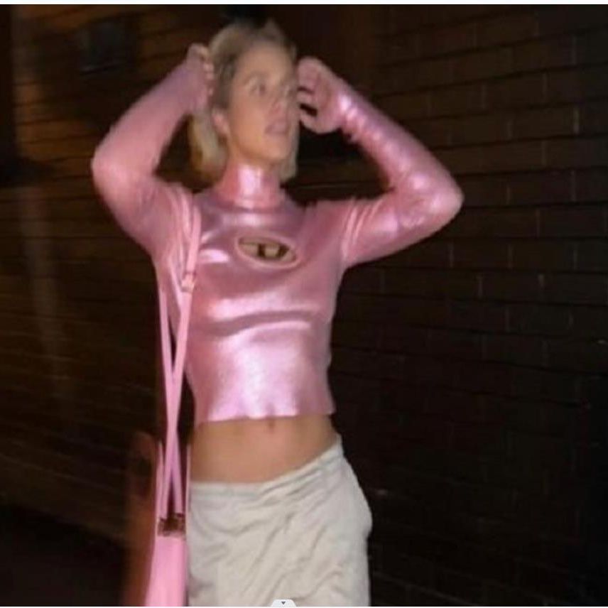 Damen Glitzerndes Crop-Top mit kreativem Ausschnitt Drune
