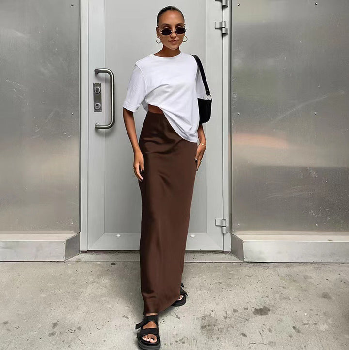 Damen elegantes Maxikleid mit asymmetrischem Schnitt und dekorativem Überwurf Drune