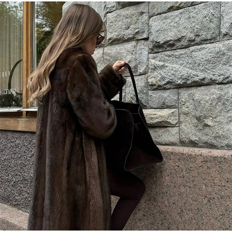 Damen Eleganter Kunstfellmantel Drune