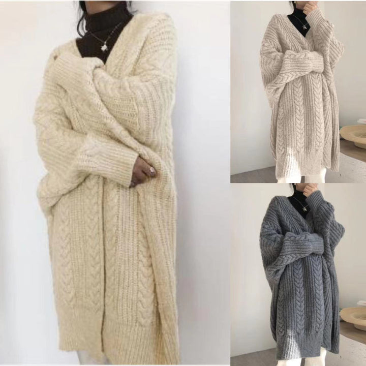 Damen Strickjacke mit Zopfmuster und weitem Schnitt Drune