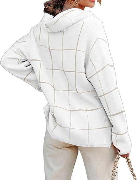 Damen Kariertes Hoodie mit Taschen und lässigem Schnitt Drune