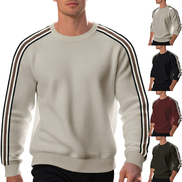 Herren modischer Strukturpullover mit seitlichen Kontraststreifen und Rundhalsausschnitt Drune