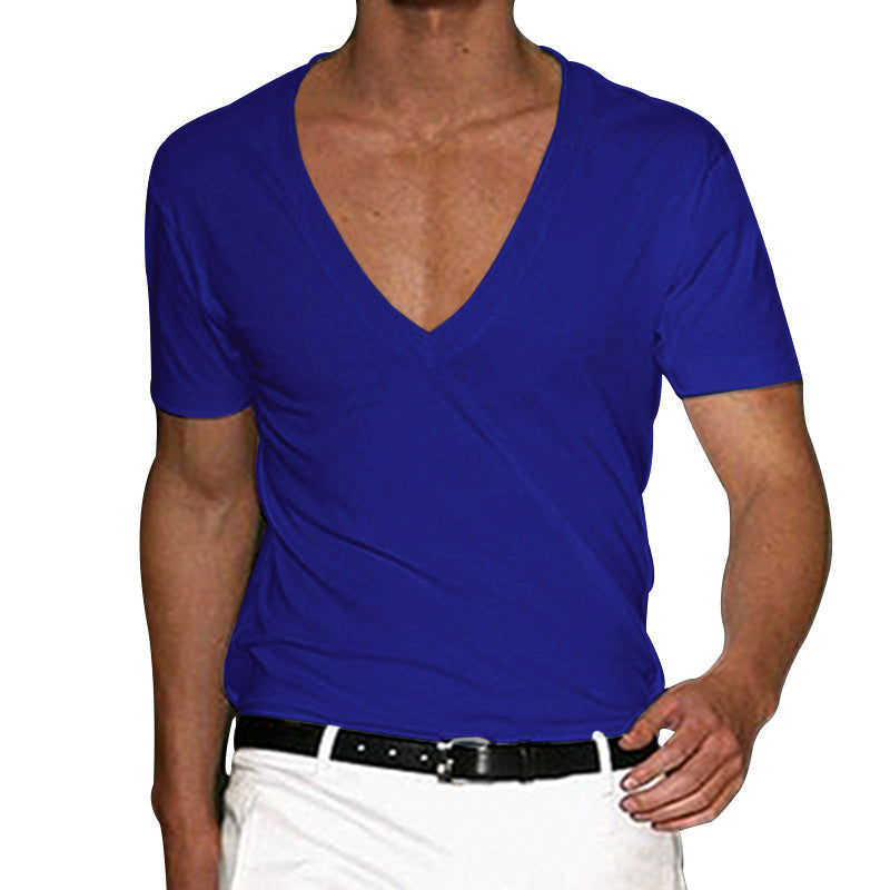 Herren nan tief ausgeschnittenes V-Ausschnitt Kurzarmshirt aus Baumwollstretch mit tailliertem Schnitt Drune