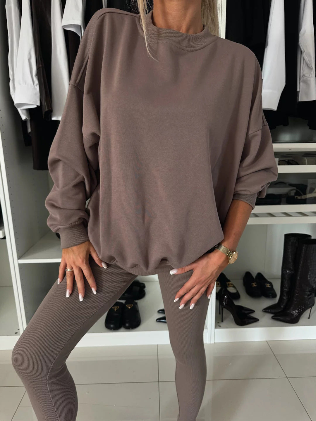 Damen Oversized Sweatshirt und Sportleggings Set Drune