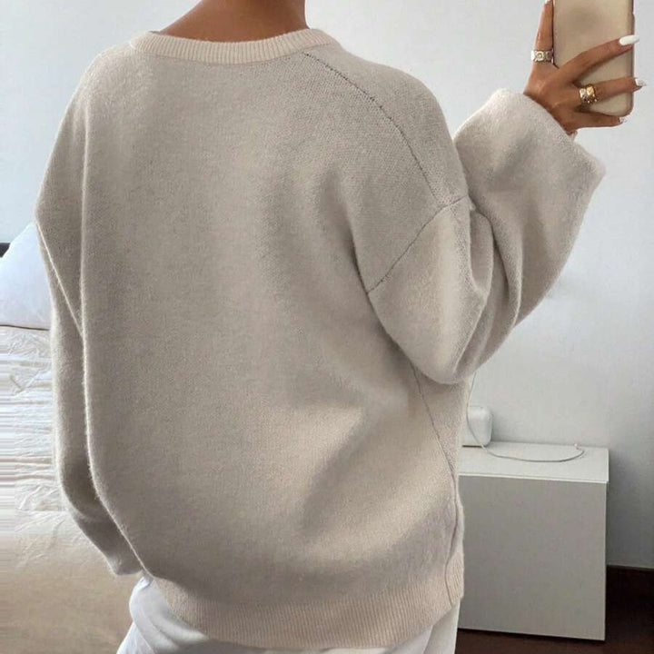 Damen Strickpullover mit modernem V-Ausschnitt und voluminösen Ärmeln Drune