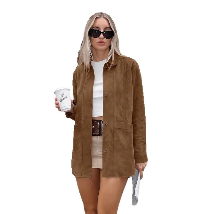 Damen weiche Wildlederjacke mit praktischen aufgesetzten Taschen und elegantem Schnitt Drune