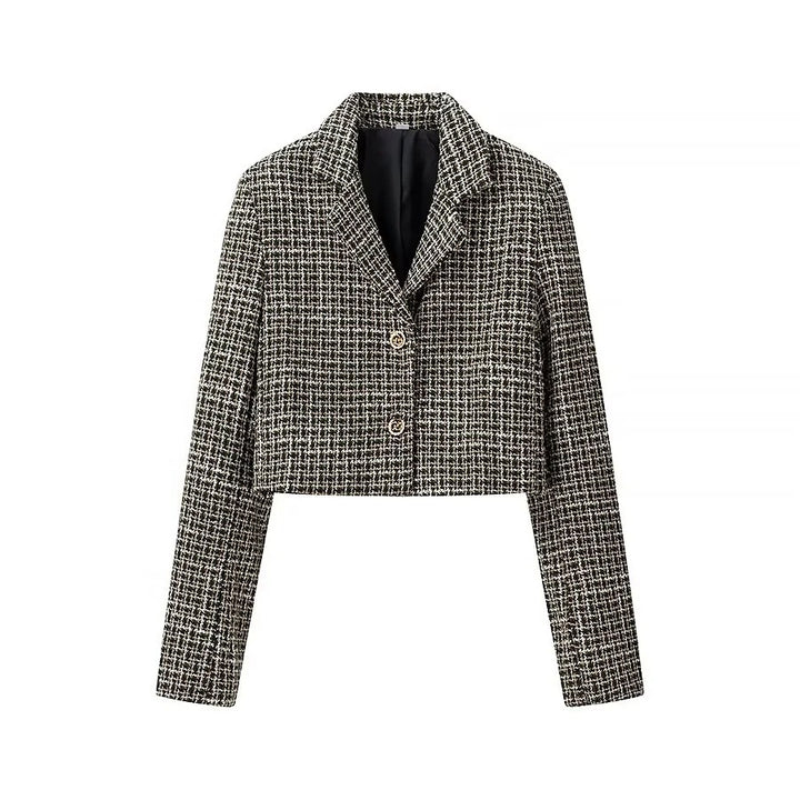 Damen Kurz geschnittene Blazerjacke im eleganten Tweed-Design Drune