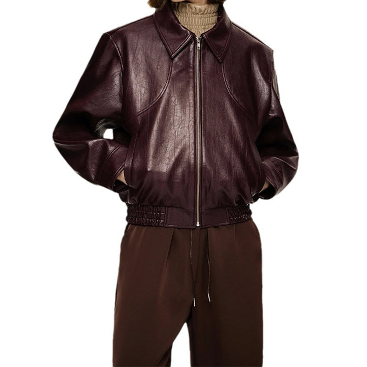Damen Modische Kunstlederjacke mit elastischem Bund Drune