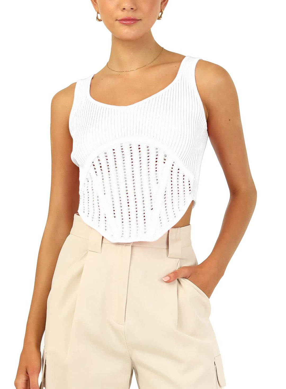 Damen Crop-Top mit strukturiertem Netzlook und hohem Schnitt Drune