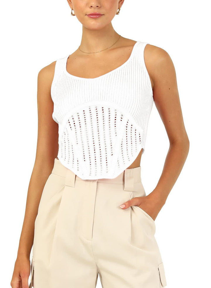 Damen Crop-Top mit strukturiertem Netzlook und hohem Schnitt Drune