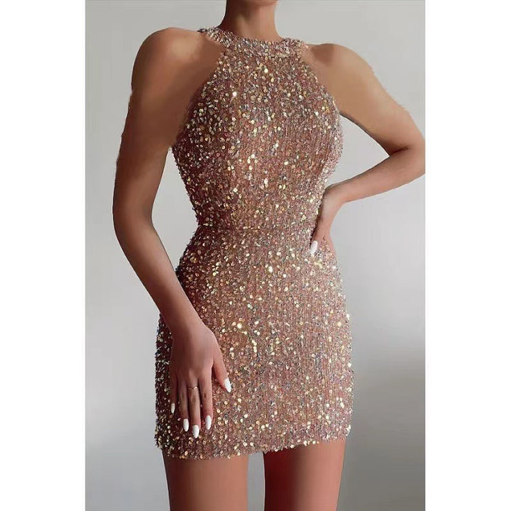 Damen Glitzerndes Minikleid mit halber Halsausschnitt und figurbetontem Schnitt Drune