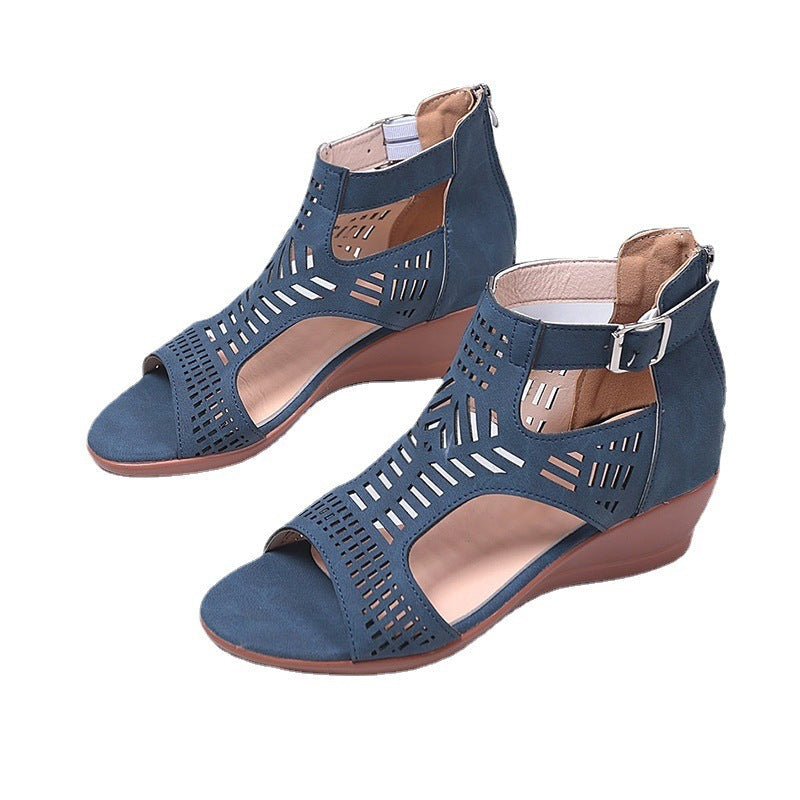Damen Keil-Sandalen mit modischem Lochdesign und verstellbarem Riemen Drune