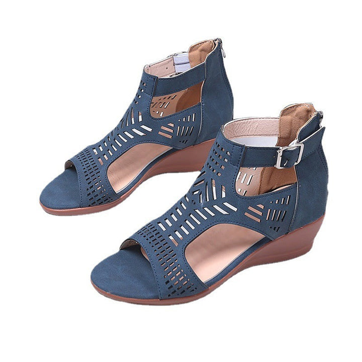 Damen Keil-Sandalen mit modischem Lochdesign und verstellbarem Riemen Drune