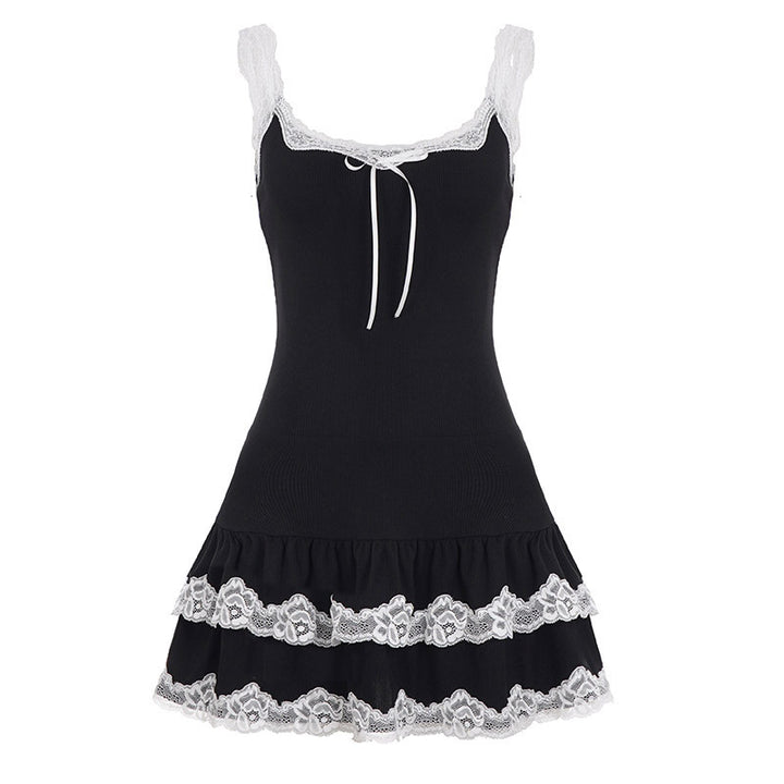 Damen Verspieltes Babydoll-Kleid mit Spitzenrand und verstellbaren Trägern Drune