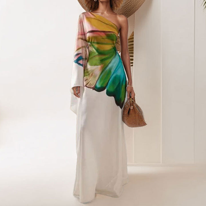Damen Maxikleid mit asymmetrischem Design und kunstvollem Farbverlauf Drune
