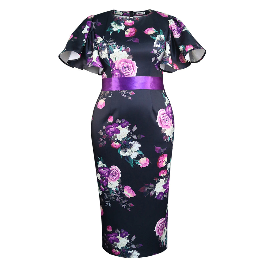 Damen figurbetontes Kleid mit floralen Akzenten Drune