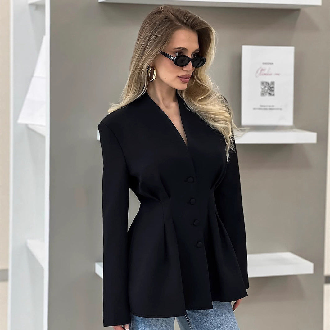 Damen elegante Jacke mit tailliertem Schnitt und Knopfdetails Drune