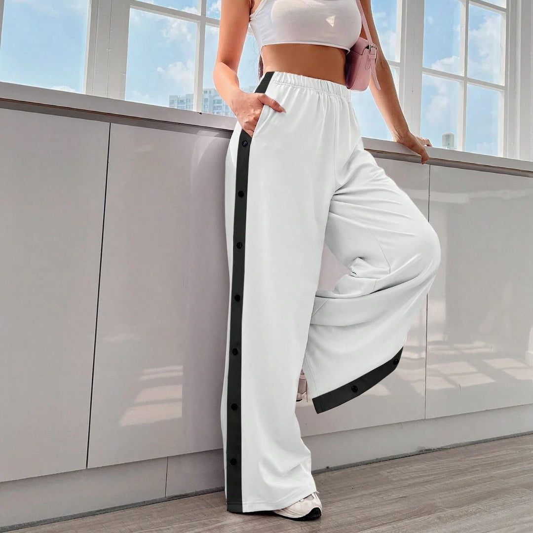 Damen Sportliche Palazzo-Hosen mit seitlichen Druckknöpfen und elastischem Bund Drune
