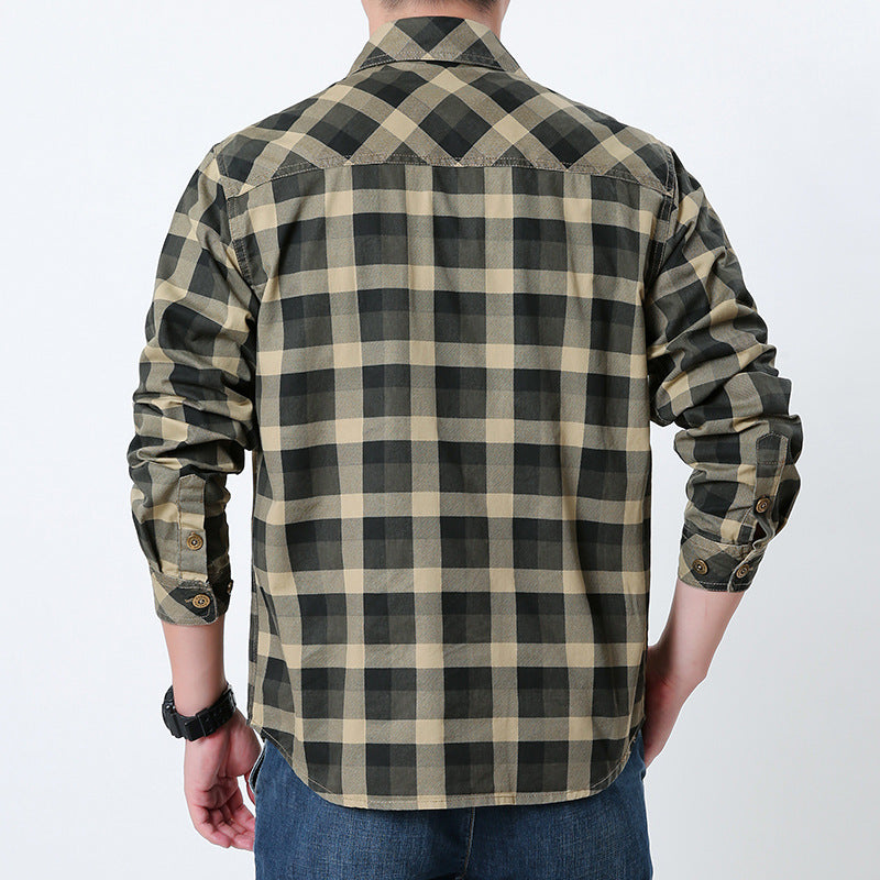 Herren nan lässiges kariertes Flanellhemdjacke aus Baumwollmischung mit doppelten Brusttaschen und verstärkter Steppung Drune