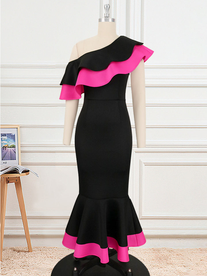 Damen Exquisites schulterfreies Wickelkleid mit voluminösem Rüschensaum Drune