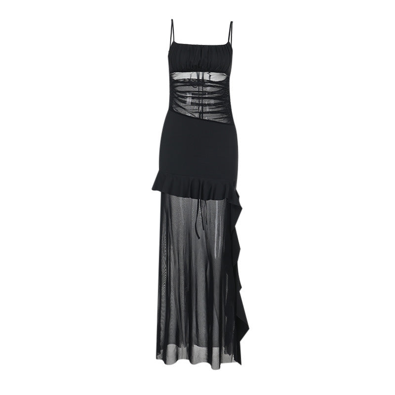 Damen Transparente Chiffon-Maxikleid mit Rüschendetails Drune