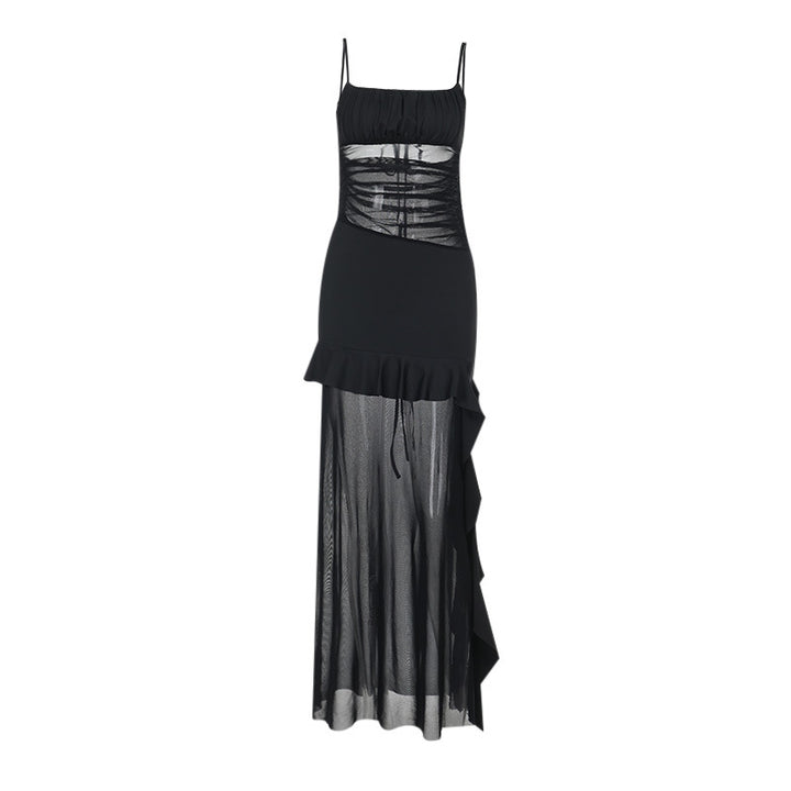 Damen Transparente Chiffon-Maxikleid mit Rüschendetails Drune