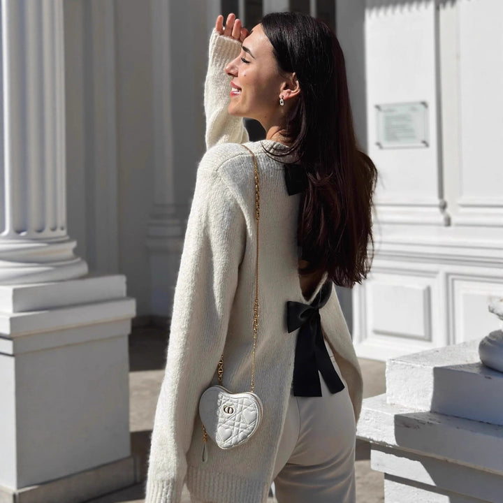 Damen Strickjacke mit dekorativen Schleifen und angeschnittenem Design Drune