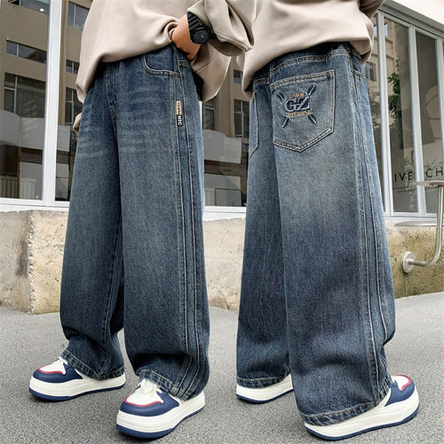 Damen weite Denim-Hose mit tiefem Bund Drune
