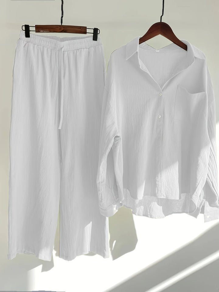 Damen lässiges Zweiteiliges Set aus locker sitzender Bluse und bequemen Hose Drune