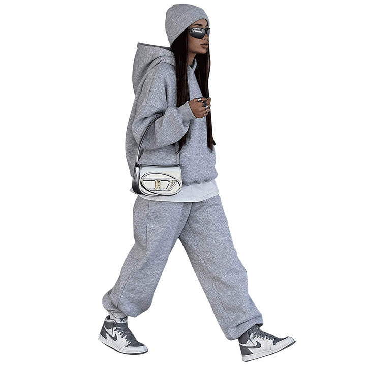 Damen Lässiges Sweatshirt- und Jogginghosen-Set mit Kapuze und elastischem Bund Drune