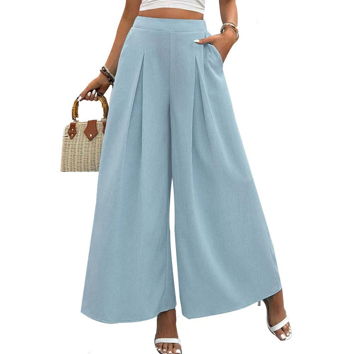 Damen weite Palazzo-Hose mit eleganten Falten und hohem Bund Drune