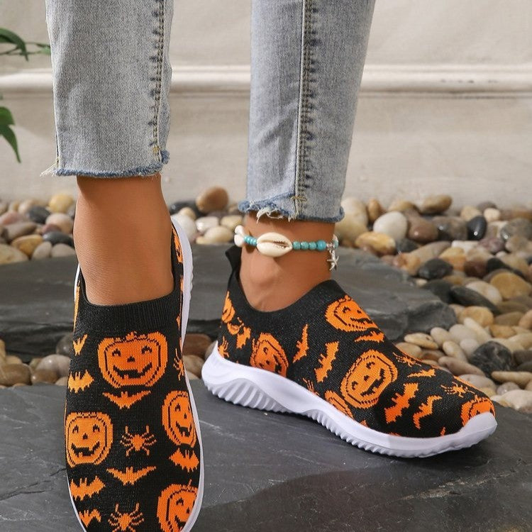 Damen Mode Sneakers mit Halloween-Motiv und rutschfester Sohle Drune