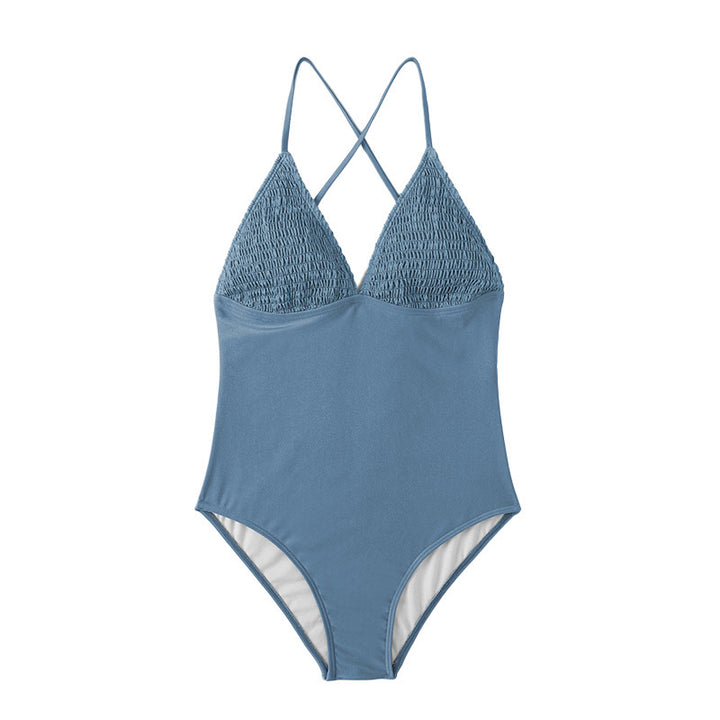 Damen Einteiliger Badeanzug mit raffiniertem V-Ausschnitt und strukturiertem Oberteil Drune