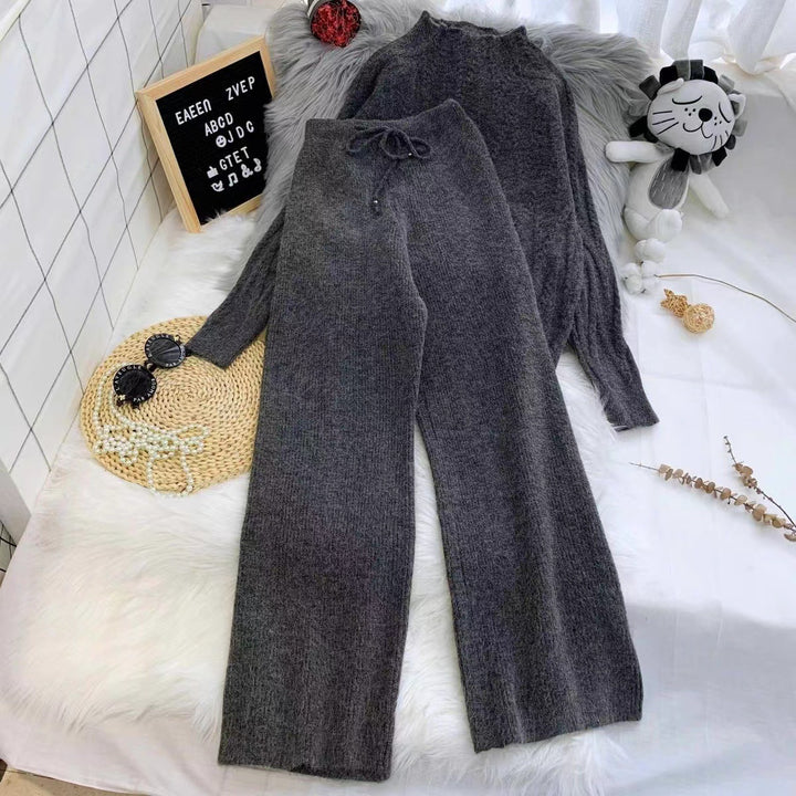Damen Set aus Strickpullover und Weit geschnittenen Hose Drune
