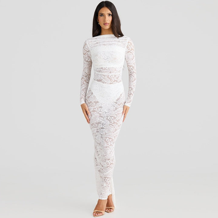 Damen Elegantes Spitzenkleid mit langem Arm Drune