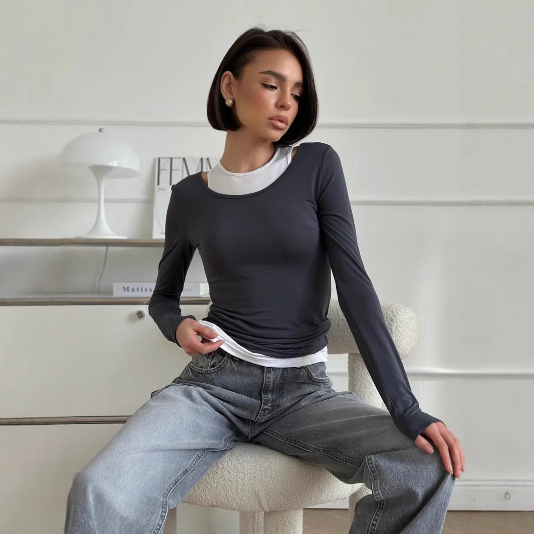 Damen Langarmshirt mit asymmetrischem Ausschnitt Drune