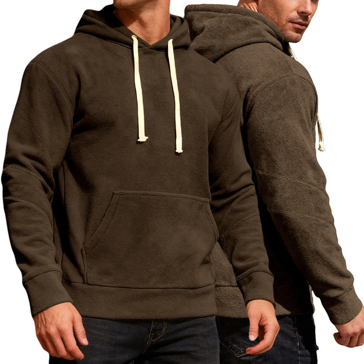 Herren nan samtweicher Kapuzenpullover mit Nahtdetails, Kängurutasche und Kontrastkordel Drune