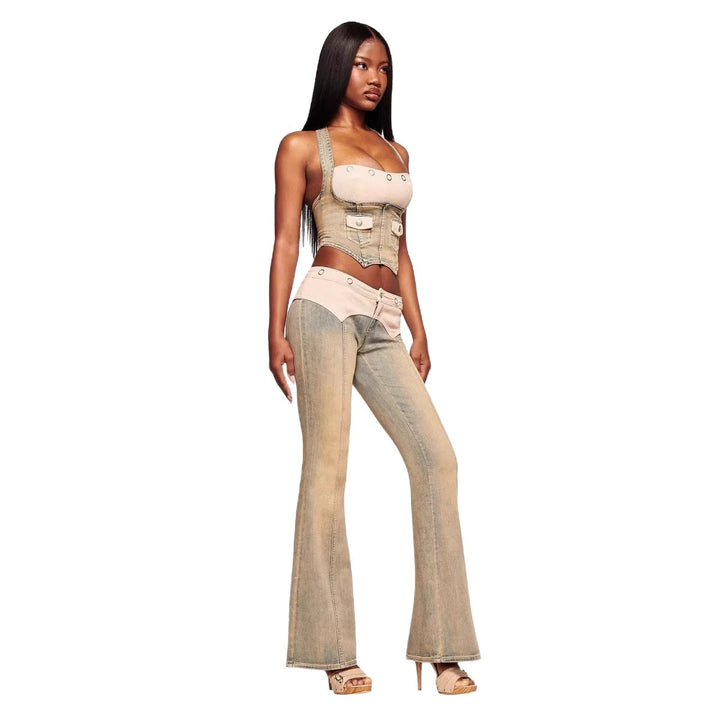 Damen Denim Bustier mit Cord-Ausschnitt Drune
