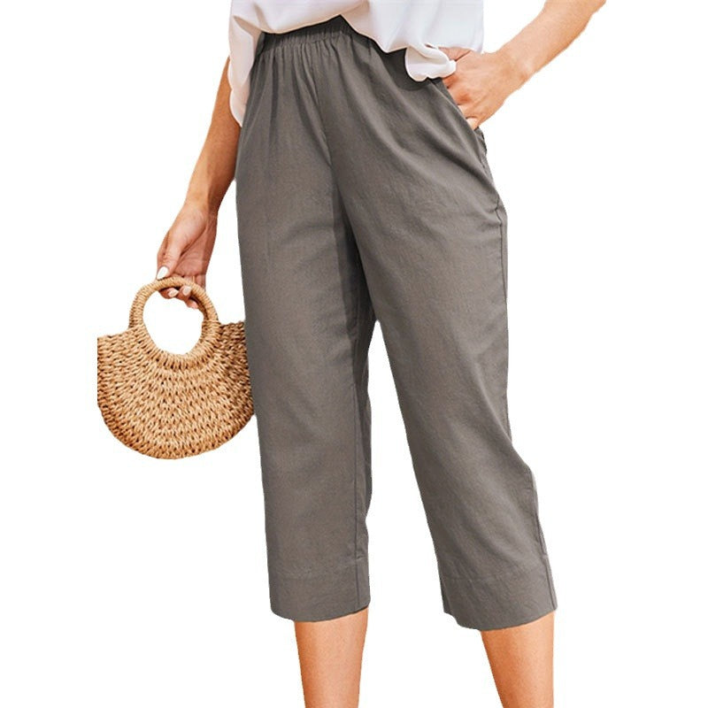 Damen bequeme Leinen-Hose mit elastischem Bund Drune