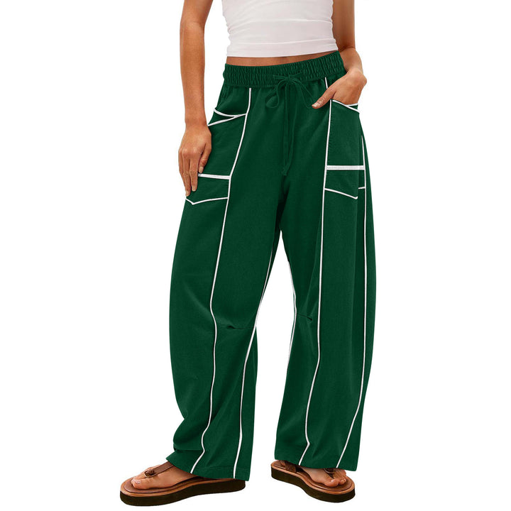 Damen nan weite Lounge-Hose mit Kordelzug, Kontrastpaspelierung und Cargo-Taschen Drune
