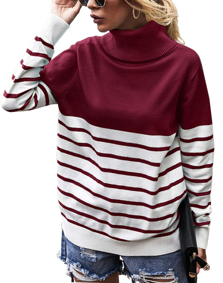 Damen gemütlicher Rollkragenpullover mit Streifenmuster Drune