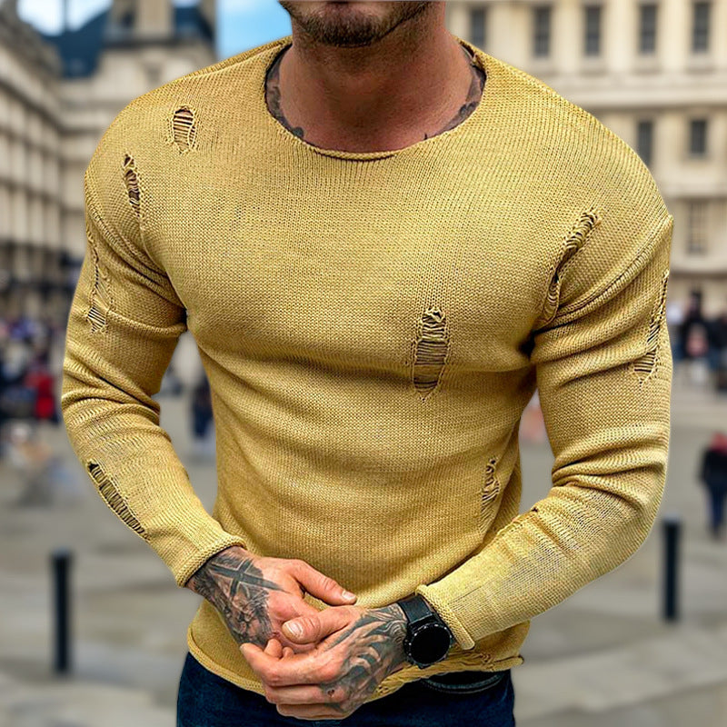 Herren Stylischer Rundhals Pullover mit ausgefransten Details Drune