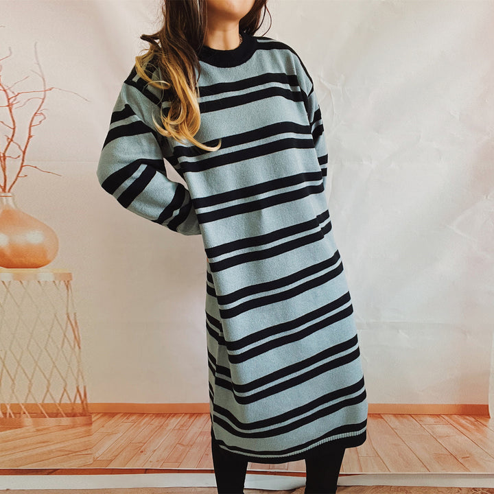 Damen lässiges Strickkleid mit modernem Streifenmuster Drune