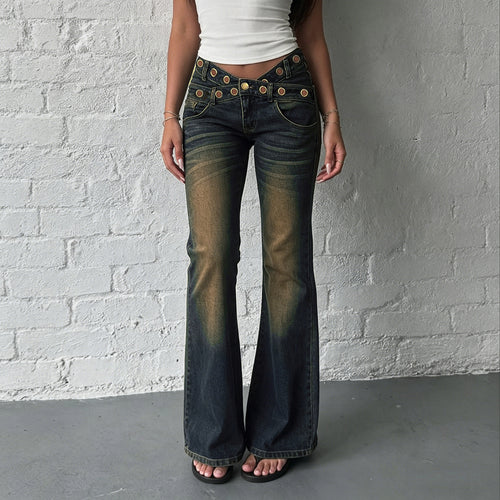 Damen weite Jeans mit modischem Schnitt und einzigartigen Knopfdetails Drune