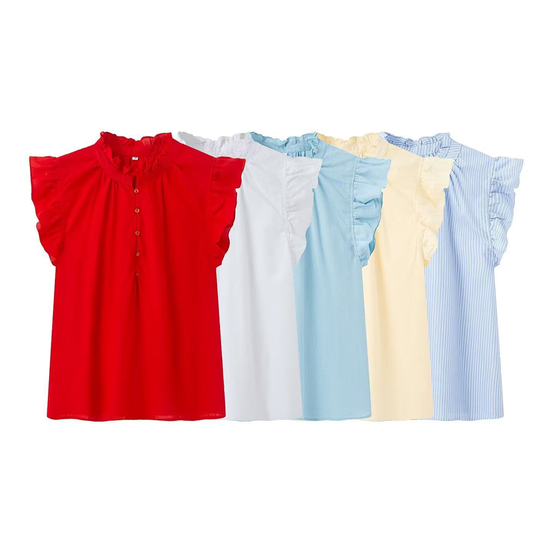 Damenbluse mit Rüschen und Knopfleiste Drune