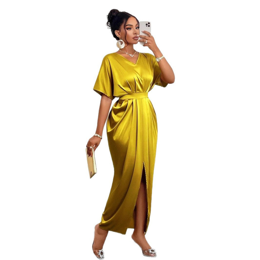 Damen Maxikleid mit elegantem V-Ausschnitt und tailliertem Design Drune