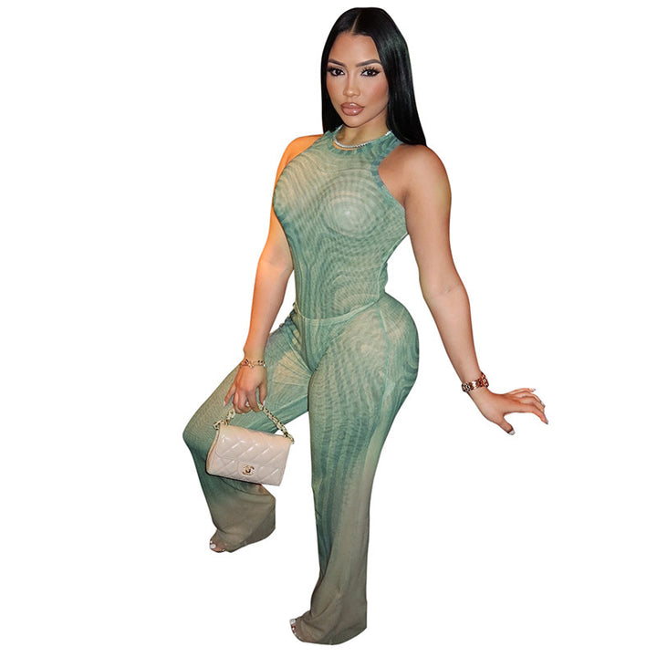 Damen Eleganter Mesh Jumpsuit mit Racerback und figurbetonter Silhouette Drune