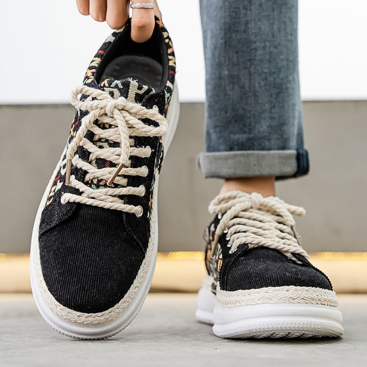 Damen Plateau-Espadrille-Sneaker mit geflochtenem Jute-Detail und monogramm-Canvas Drune