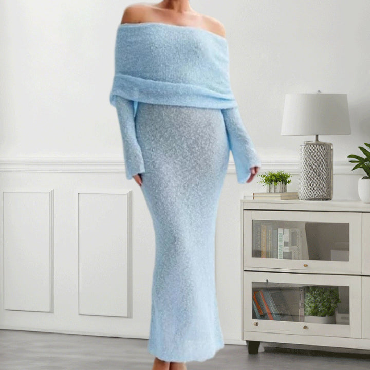 Damen Off-Shoulder Maxikleid mit eleganter Struktur Drune