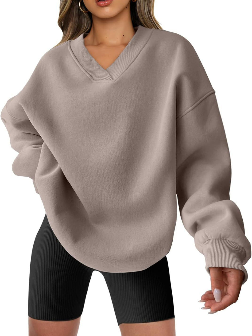 Damen Oversize Sweatshirt mit V-Ausschnitt Drune